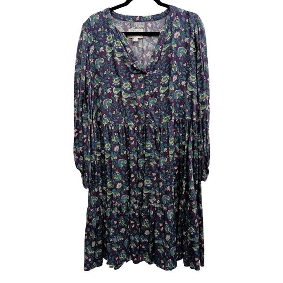Destination 365 Dresses & Skirts - Destination 365 BOHO Dress 1X Purple Floral Print Tiered Midi Long sleeve Casual